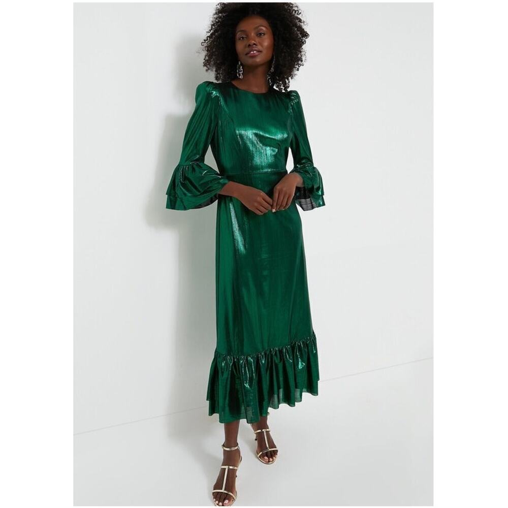 Pomander Place Emerald Crinkle Lurex Lillith Dress Maxi Green Size Small NEW